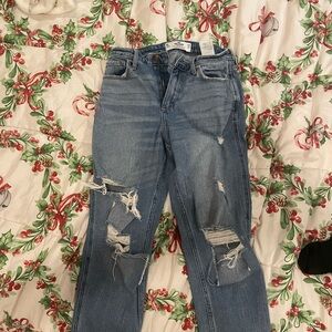Hollister Light Blue Distressed Mom Jeans